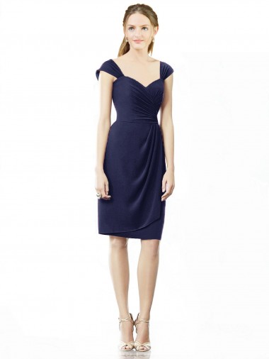 Cocktail Length Short Cap Sleeves Chiffon Bridesmaid Dress