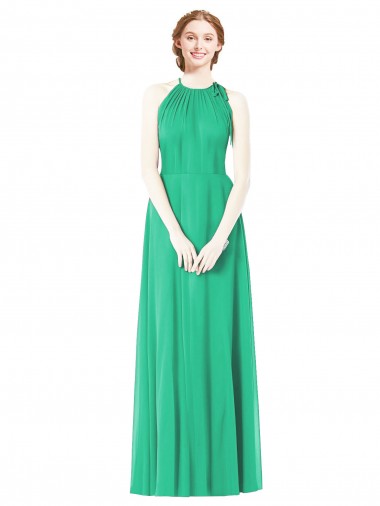 Halter Neckline Long Chiffon Bridesmaid Dress with Side Bow