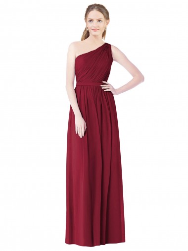 One Shoulder Full Length Long Chiffon Bridesmaid Dress.