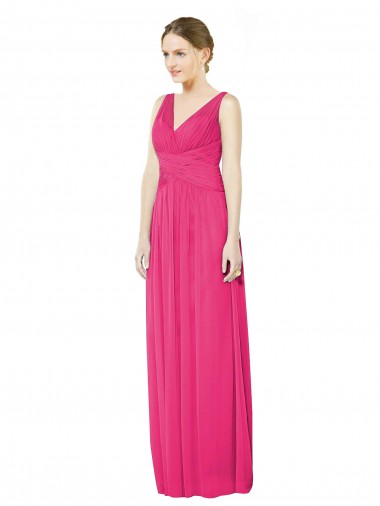 Sleeveless V-Neck Long Chiffon Bridesmaid Dress with V-Back