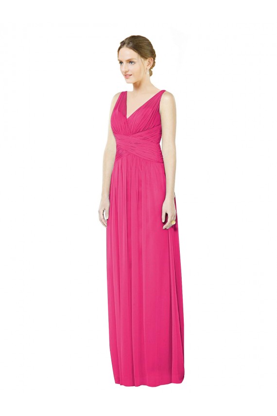 Sleeveless V-Neck Long Chiffon Bridesmaid Dress with V-Back