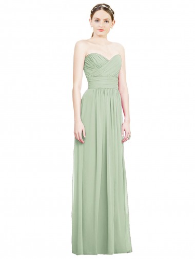 Crisscross Draped Full Length Strapless Chiffon Bridesmaid Dress