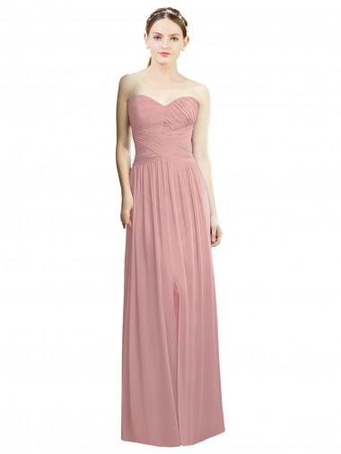 Crossover Draped Sweetheart Chiffon Bridesmaid Dress with Front Slit