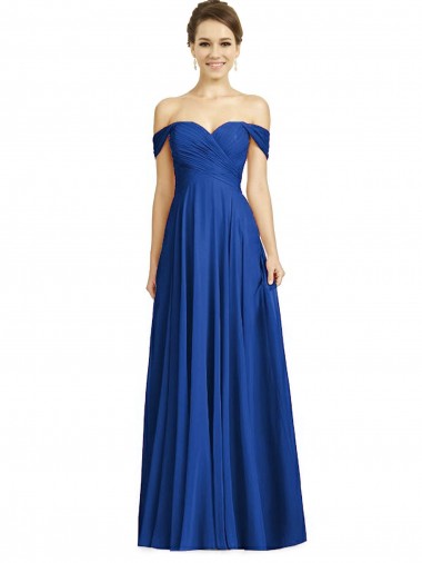 Off the Shoulder Draped Chiffon Maxi Bridesmaid Dress