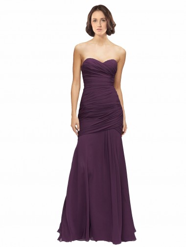 Full Length Chiffon Bridesmaid Dress with Sweetheart Neckline and Ruffles