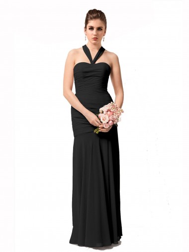 Long Halter Chiffon Bridesmaid Dress with Dropped Waist