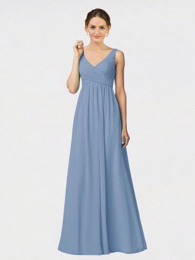 Long Chiffon Bridesmaid Dress with Sweetheart Neckline and Wide Straps