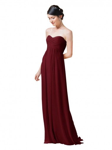 Hand-Ruched Sweetheart Long Chiffon Bridesmaid Dress