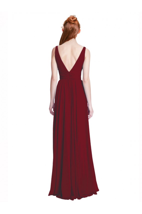 Long Chiffon V-Neck Bridesmaids Dress with Double Strap