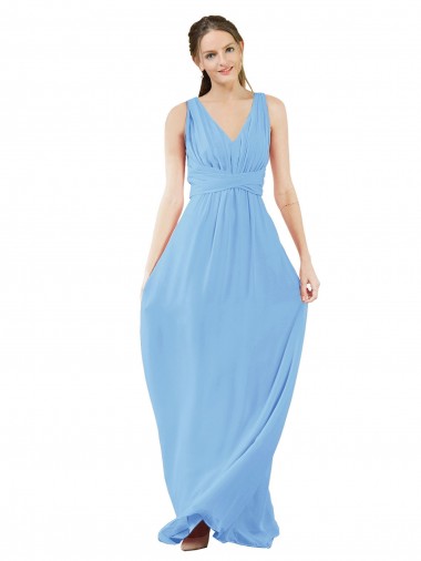 Long V-Neckline Chiffon Bridesmaid Dress with Twisted Waist