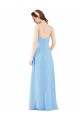Pleated Low Back Long V-Neck Chiffon Bridesmaid Dress with Thin Straps