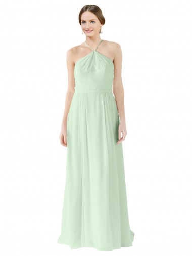 Front halter Neckline and Deep Back Long Chiffon Bridesmaid Dress