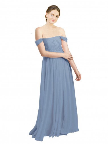 Long Floor Length Chiffon Bridesmaid Dress with Fluttering Off the Shoulder Straps