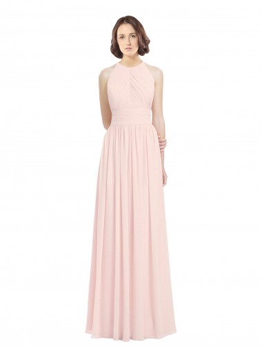 Sleeveless Chiffon High Neck Bridesmaid Dress with Diagonal Pleats