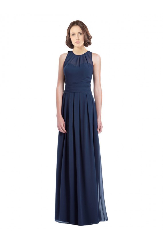 Chiffon High Neck Sleeveless Bridesmaid Dress with Pleats