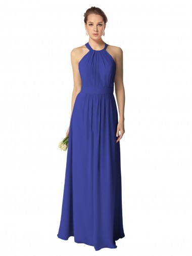 Long Full Length Chiffon Halter Bridesmaid Dress