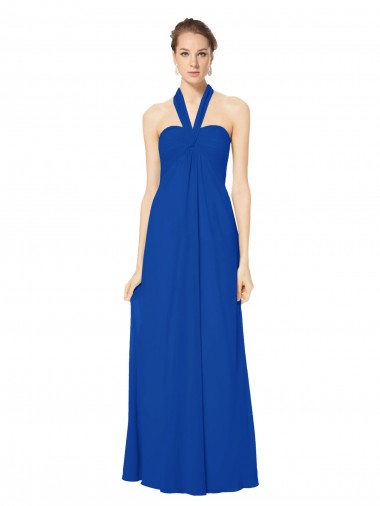 Sleeveless Long Chiffon Empire Gown with Pleated Halter Straps