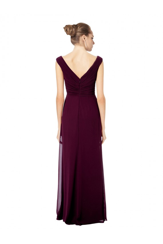 Long Chiffon Strapless Bridesmaid Dress with Wide Front and Back V-Neckline