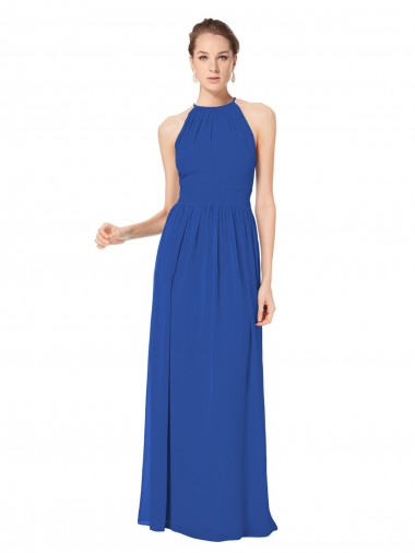 Long Chiffon High-Neck Sleeveless Bridesmaid Dress