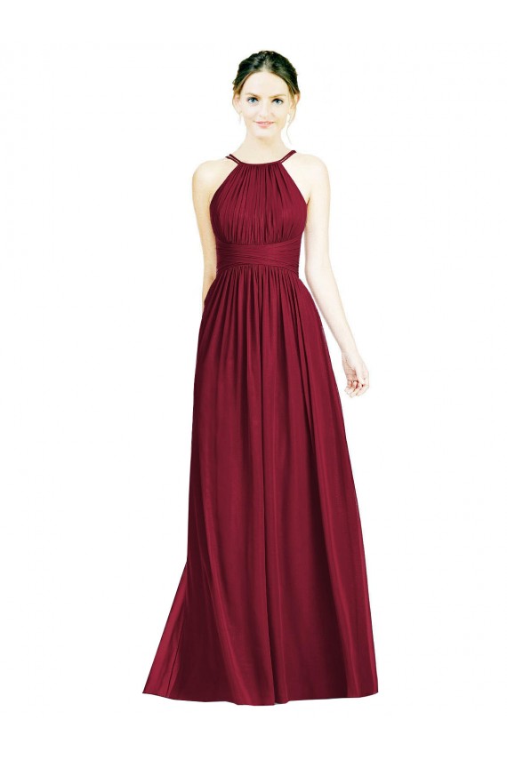 Halter Neck Open Back Draped Chiffon Bridesmaid Dress
