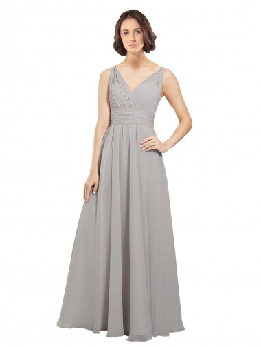 Twist Shouder Full Chiffon Bridesmaids Dress with V-Neckline and V-Back