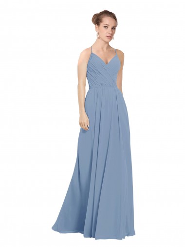 Chiffon Bridesmaids Dress with Draped V-Neck Bodice and Keyhole Back