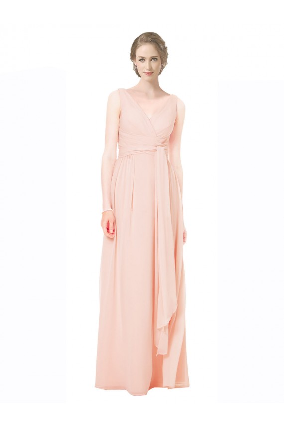 Full Length Chiffon Bridesmaid Dress with V-Front and Back