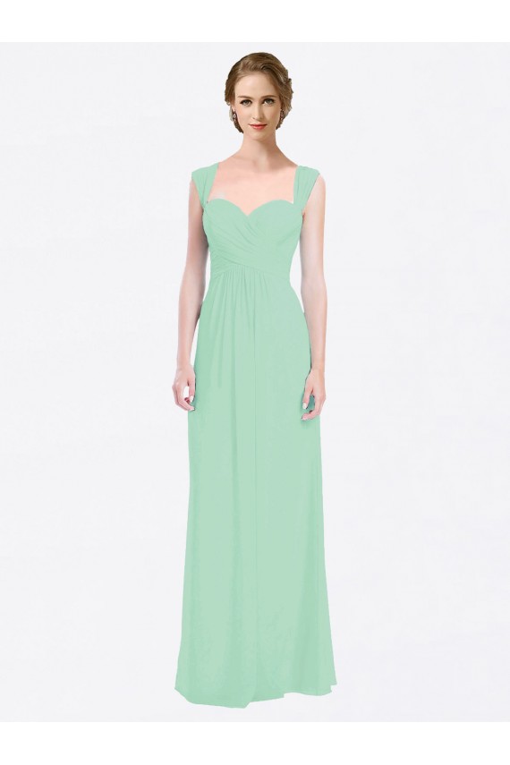 Long Chiffon Bridesmaid Dress with a Sweetheart Neckline and Pleated Shoulder Straps