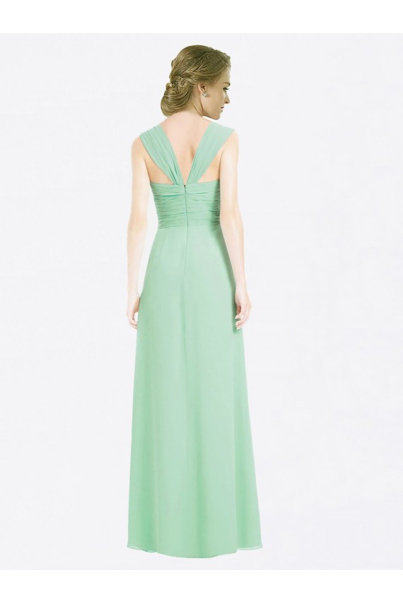 Long Chiffon Bridesmaid Dress with a Sweetheart Neckline and Pleated Shoulder Straps