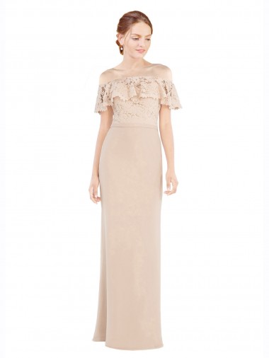 Off the Shoulder Sleeves Sheath Chiffon Bridesmaid Dress