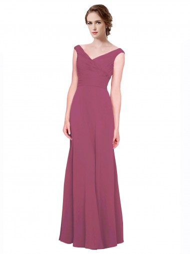 V-Neckline Long Chiffon Bridesmaid Dress with Wide V-Back