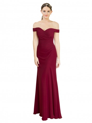 Off the Shoulder Long Chiffon Bridesmaid Dress with Pleats
