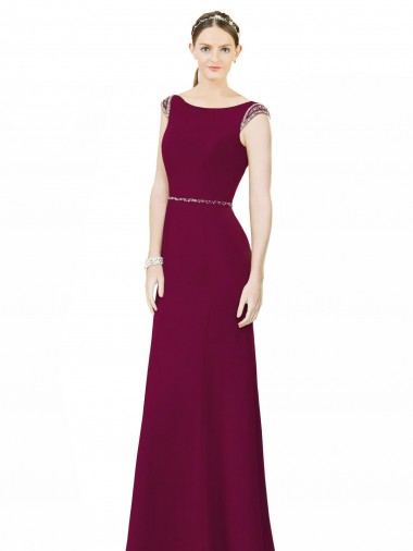 Slim Chiffon Bridesmaid Dress with Embellished Capped Sleeves