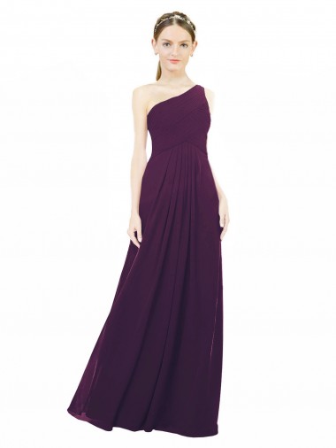 One Shoulder Chiffon Bridesmaid Dress with Draped Bodice