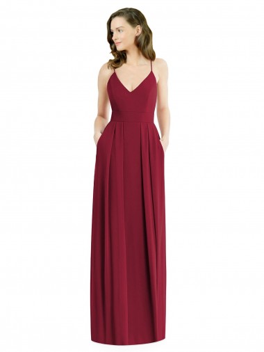 Pleated Skirt Chiffon Maxi Bridesmaid Dress with Pockets