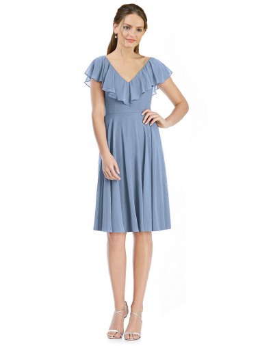 Cocktail Length V-Neck V-Back Short Chiffon Bridesmaid Dress