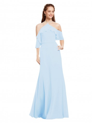 Chiffon Halter Neck Bridesmaids Dress with Flounced Neckline