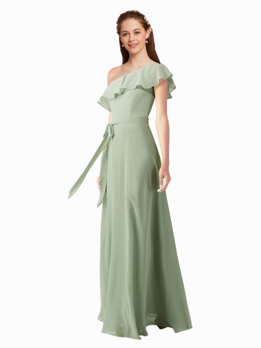 Chiffon Bridesmaids Dress with Ruffles Flutter Sleeves