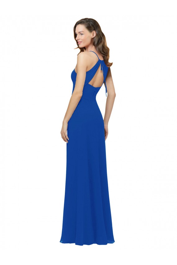 Chiffon Bridesmaid Dress with Deep V-Neck and Spaghetti Straps
