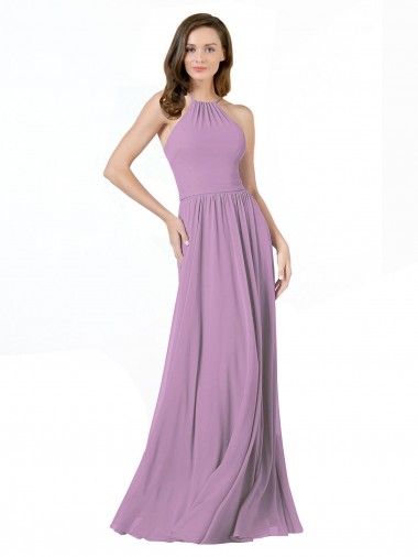 High Halter Chiffon Bridesmaid Dress with Ruffle Details Back