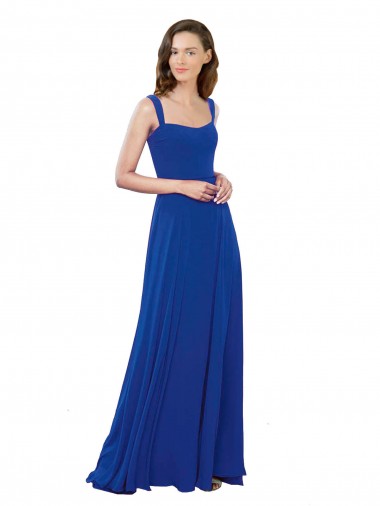 Square Neck A-Line Long Floor Length Chiffon Bridesmaid Dress