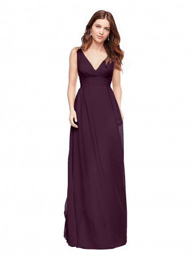 Plunging V-Neckline Long Chiffon Bridesmaid Dress with Deep V-Back