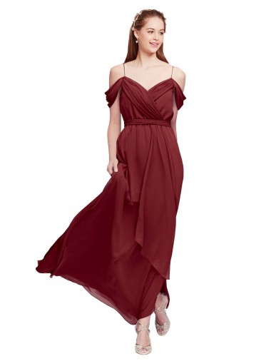 Grecian Inspired Draped Off the Shoulder Long Chiffon Bridesmaid Dress