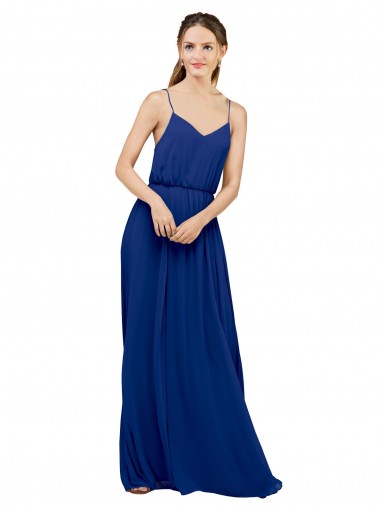 Long Chiffon Bridesmaid Dress with Spaghetti Strap Bodice