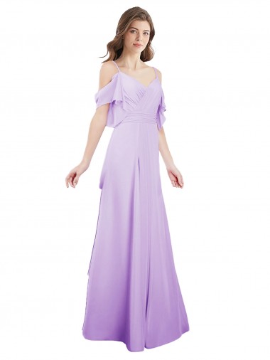 Chiffon Bridesmaid Dress with Draped Sweetheart Bodice and Off The Shoulder Flounces