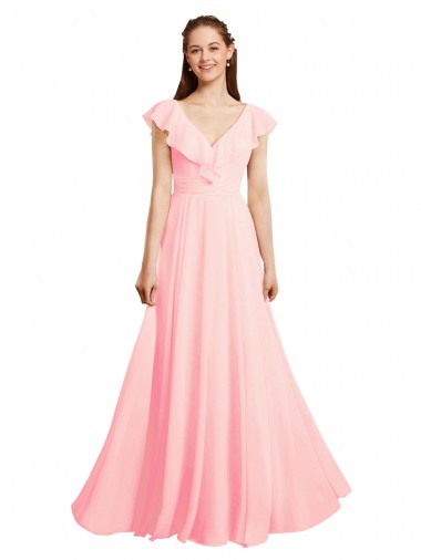 Chiffon A-Line Dress with Full Circle Skirt and Gathered Waistband