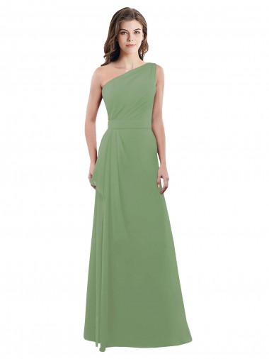 One Shoulder Chiffon Bridesmaid Dress with Pleats and Side Slit