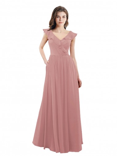 Chiffon A-Line Bridesmaid Dress with V-Neck Wrap Bodice