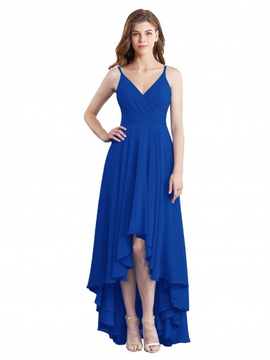 Draped High Low Chiffon Bridesmaid Dress with Cross Over Bodice