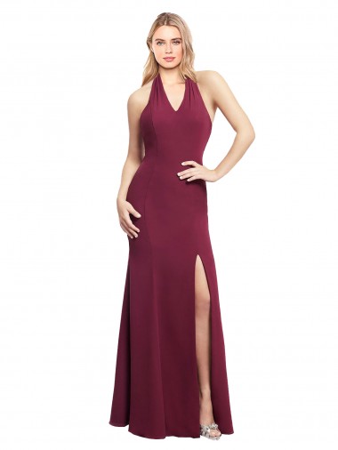 Chiffon Mermaid Bridesmaid Dress with Back Tie Halter Straps and Side Slit